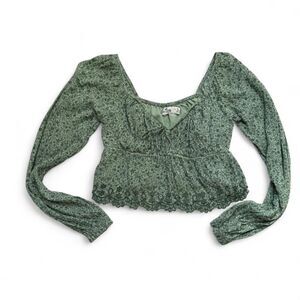 Hollister Y2K Babydoll Boho Peasant Green Floral Fairycore Balletcore Top Size S